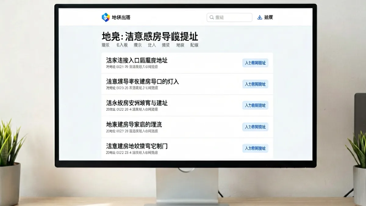 展示海角社区最近地址导航页面的电脑屏幕，页面清晰列出多个可访问入口，背景为简洁的办公桌场景